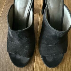 Stuart Weitzman Black Suede Open-Toe Slip-On Mules